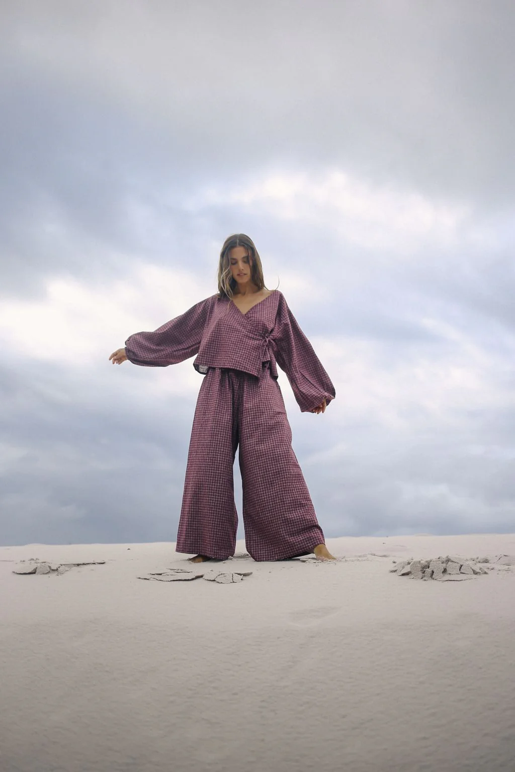 Ella Wrap Top - Fig Hemp Check - Image 2