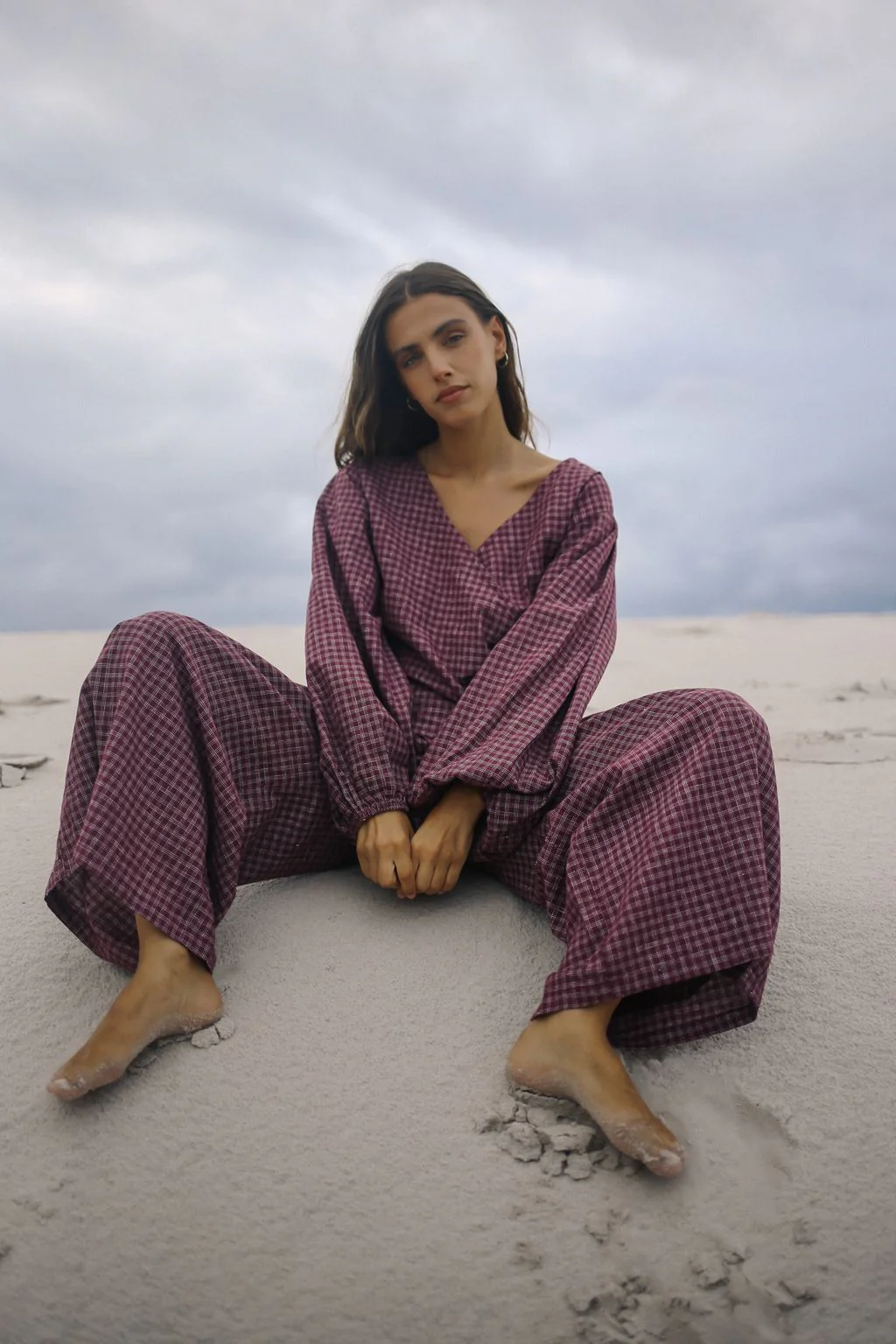 Ella Wrap Top - Fig Hemp Check - Image 4