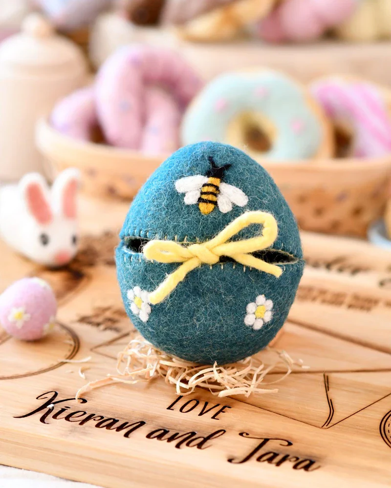 Felt Egg Cover - Blue With Bee Motif - Image 3
