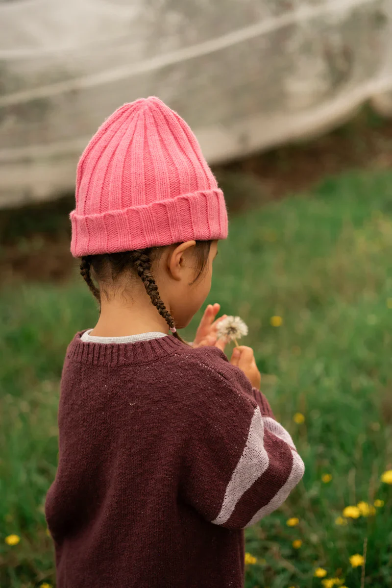 Merino Blend Rib Knit Beanie - Raspberry - Image 4