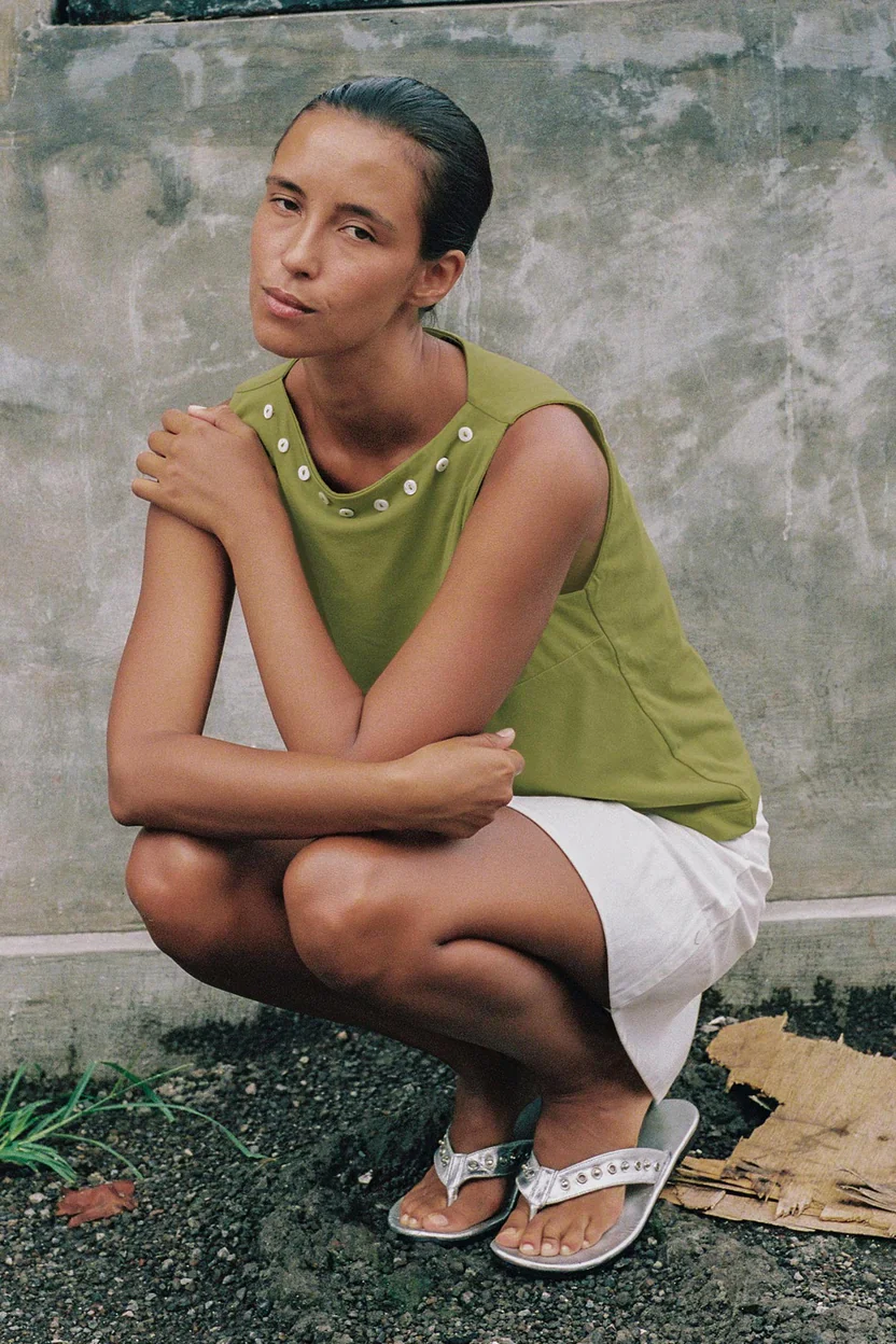 Muriel Button Boatneck Tank - Palm Green - Image 3