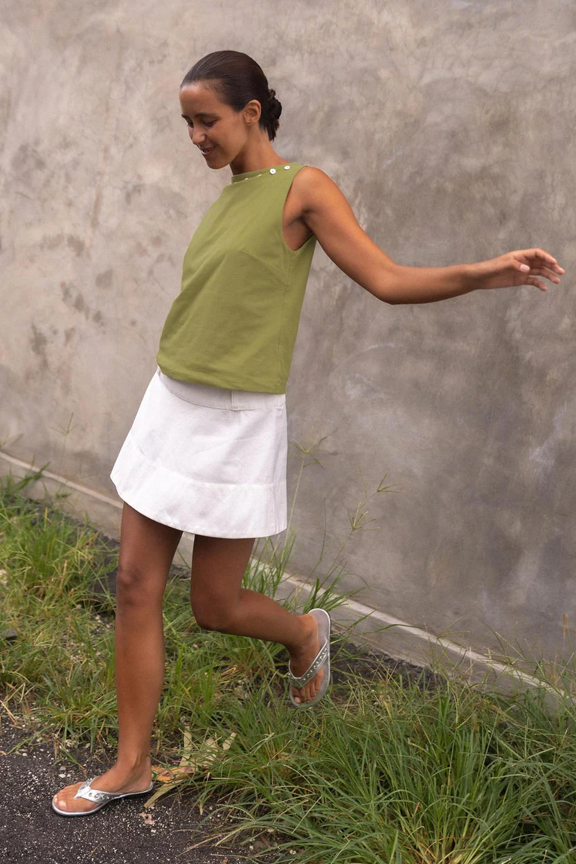 Muriel Button Boatneck Tank - Palm Green - Image 4
