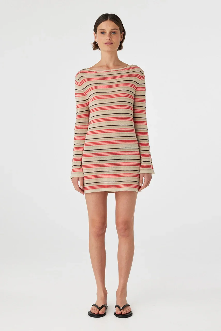 Nia Long Sleeve Mini Dress - Flame & Taupe - Image 3