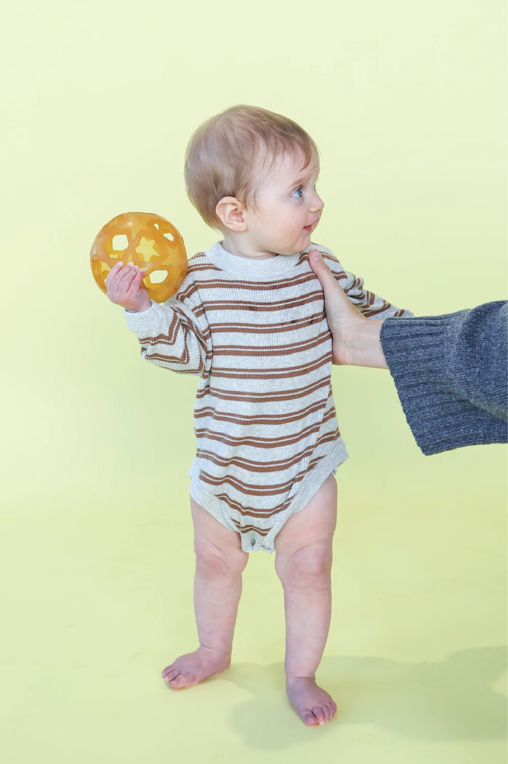 Organic Ribbed Stripe Knit Romper - Grey Marle/Brownie - Image 4