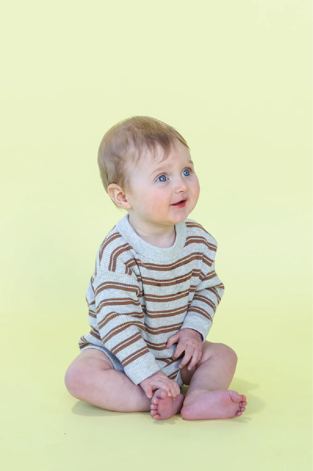 Organic Ribbed Stripe Knit Romper - Grey Marle/Brownie - Image 5
