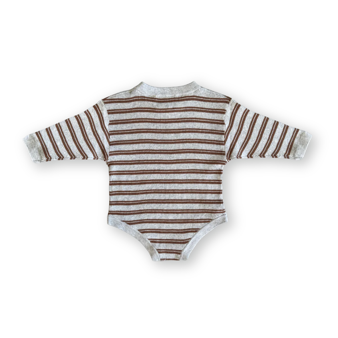 Organic Ribbed Stripe Knit Romper - Grey Marle/Brownie - Image 6