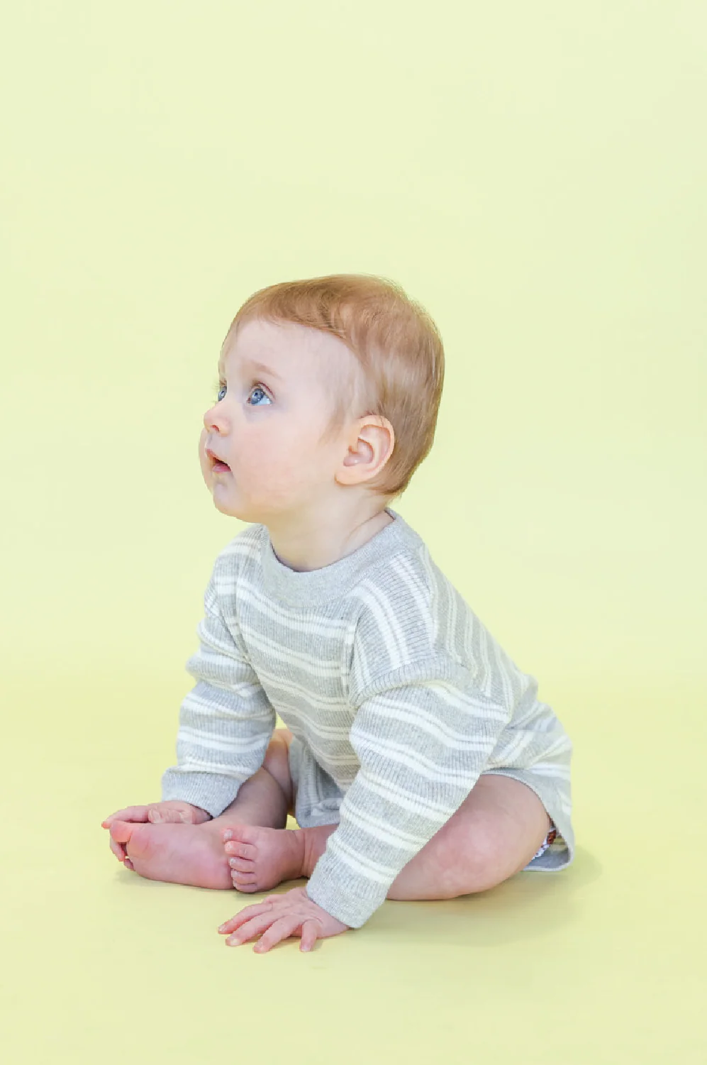 Organic Ribbed Stripe Knit Romper - Grey Marle/Milk - Image 3