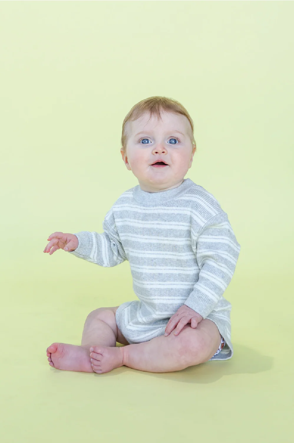 Organic Ribbed Stripe Knit Romper - Grey Marle/Milk - Image 4