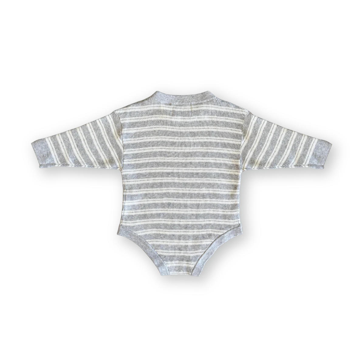 Organic Ribbed Stripe Knit Romper - Grey Marle/Milk - Image 5
