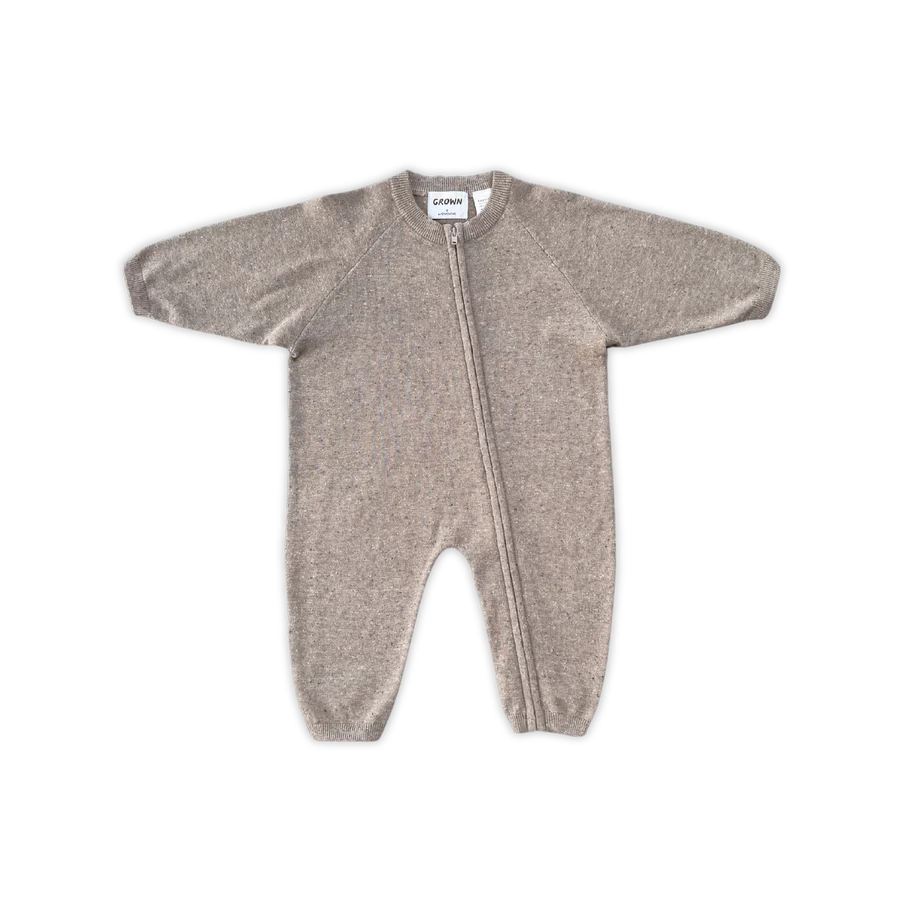 Organic Speckle Knit Zipper Starsuit - Oatmilk
