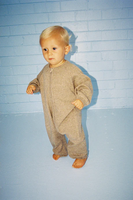 Organic Speckle Knit Zipper Starsuit - Oatmilk - Image 4