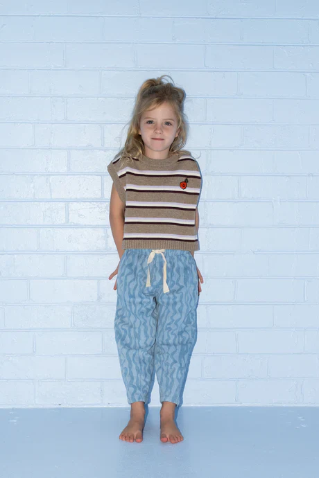Organic Stripe Apple Knit Vest - Oatmilk - Image 5