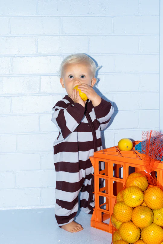 Organic Stripe Zipper Knit Starsuit - Plum & Haze - Image 2
