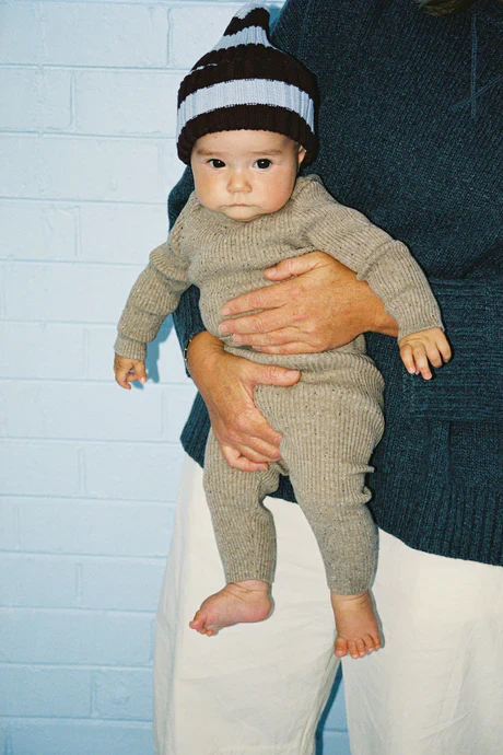 Organic Striped Pixie Knit Beanie - Plum & Haze - Image 2