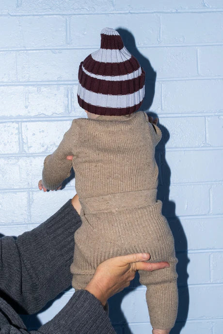 Organic Striped Pixie Knit Beanie - Plum & Haze - Image 3