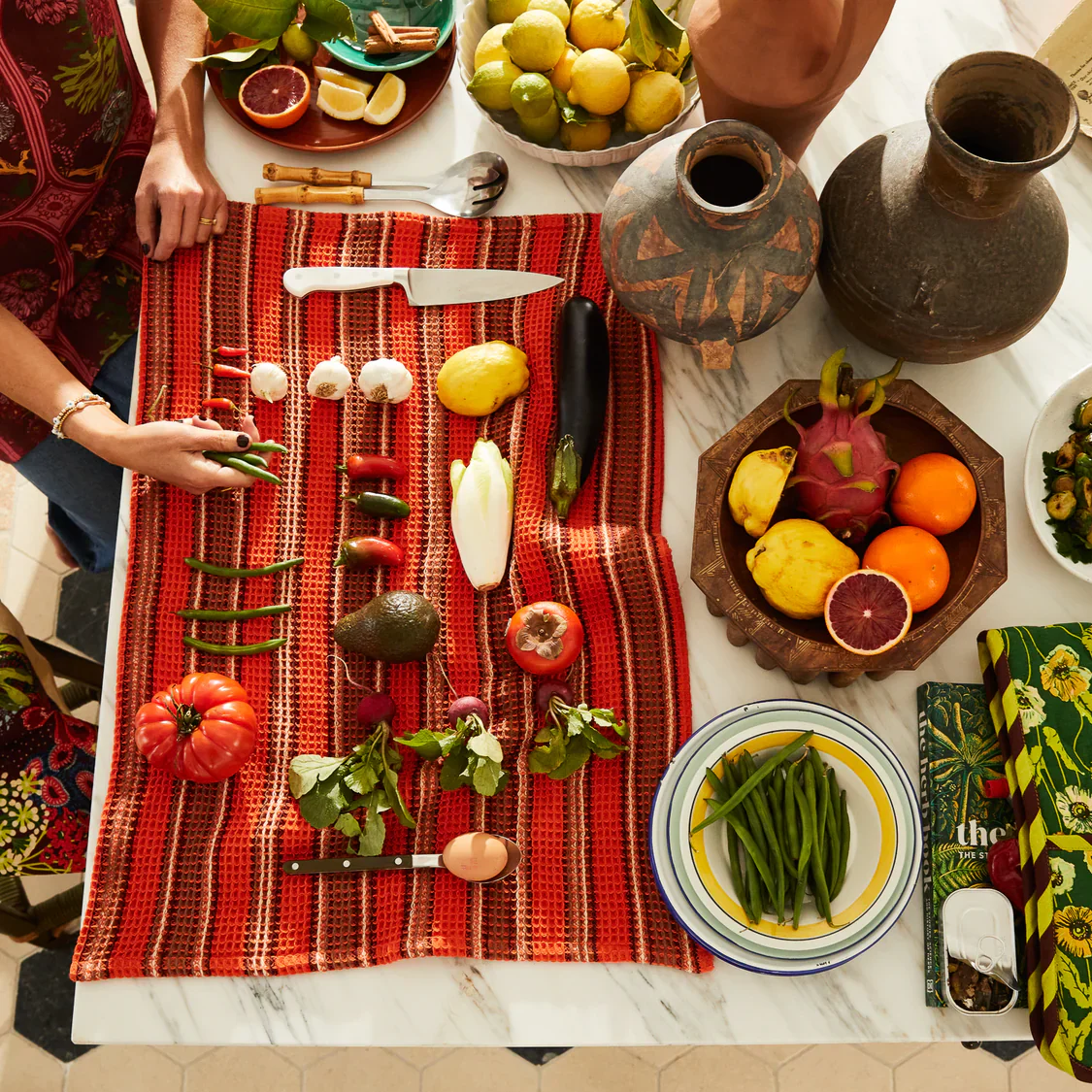 Selene Stripe Tea Towel - Flame - Image 4
