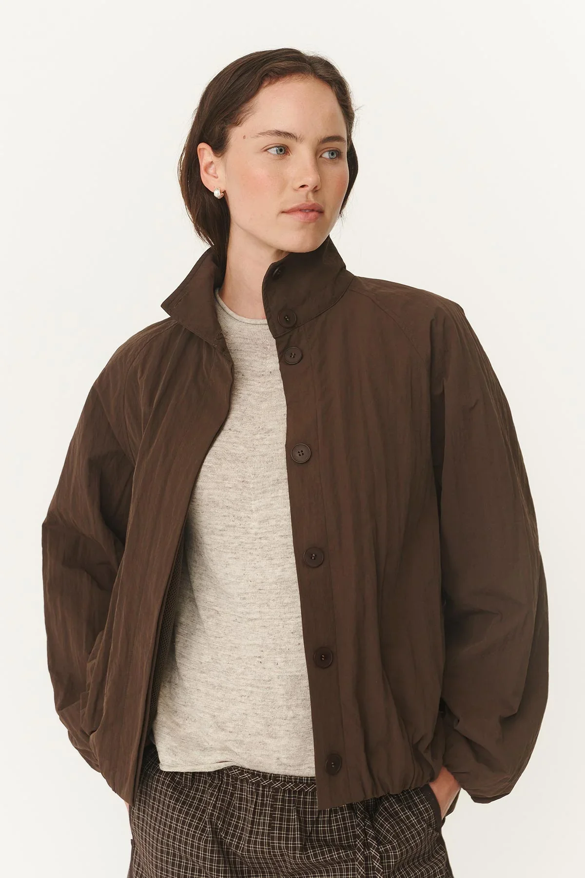 Soren Funnel Neck Bomber Jacket - Cocoa - Image 3