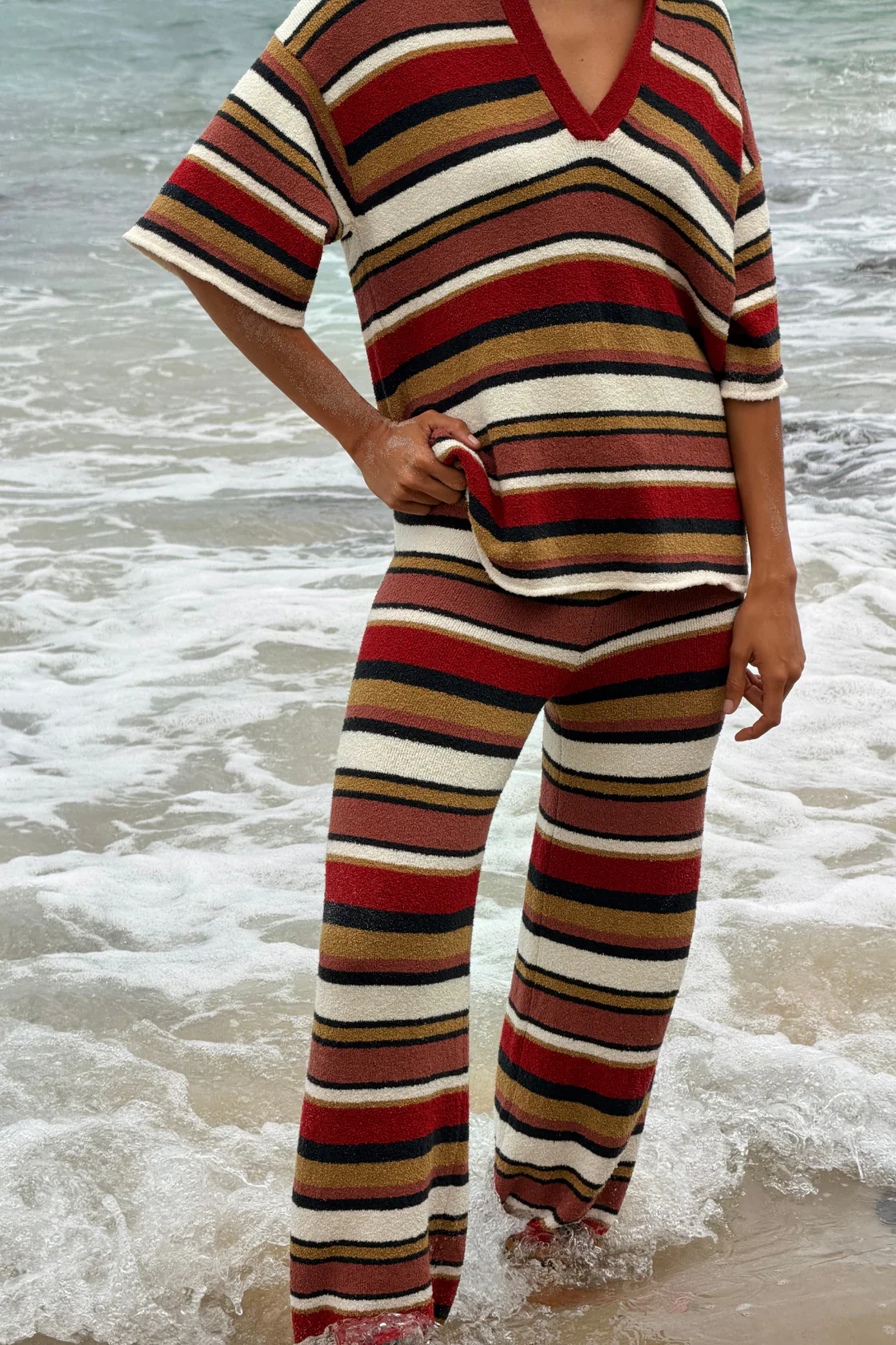 Textured Knit Pant - Earth Stripe - Image 2